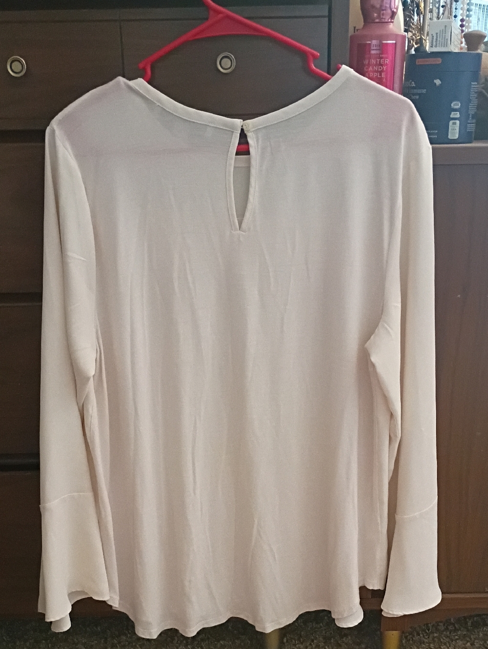LOFT Cream Ruffle-Front Long Sleeve Blouse - Picture 5 of 5